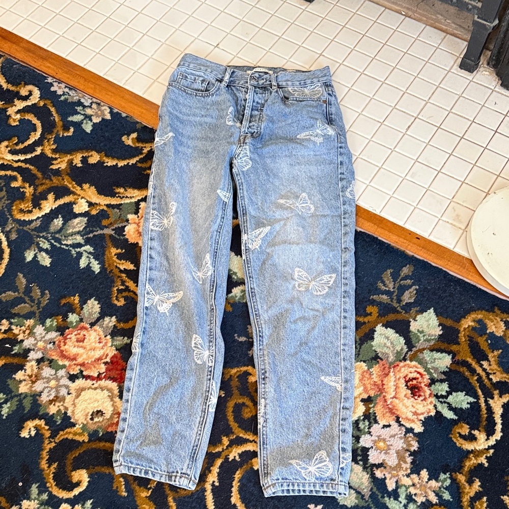 PacSun Light Blue Jeans with Butterfly Design- worn‎ a bunch but great. No flaws